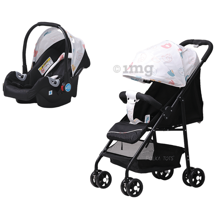 Polka Tots Combo Pack of Click Clack Travel System Rainbow Printed Stroller & Car Seat Green