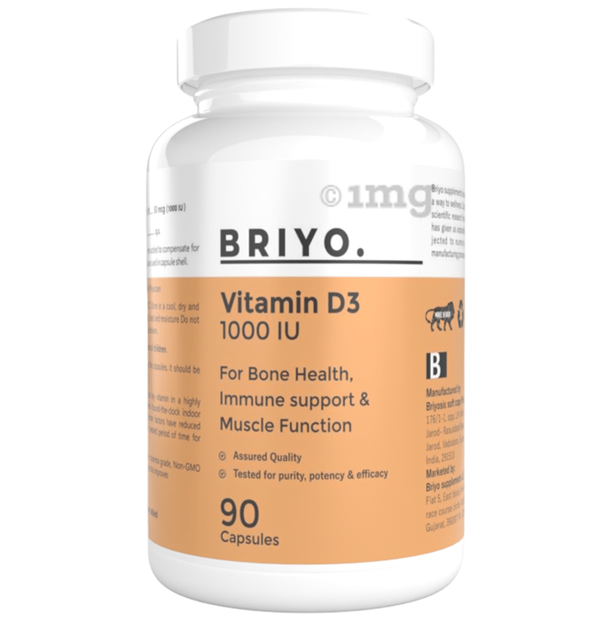 Briyo Vitamin D3 1000 IU Soft Gelatin Capsule  | Supports Bone Health, Muscle Function, and Strengthens the Immune System