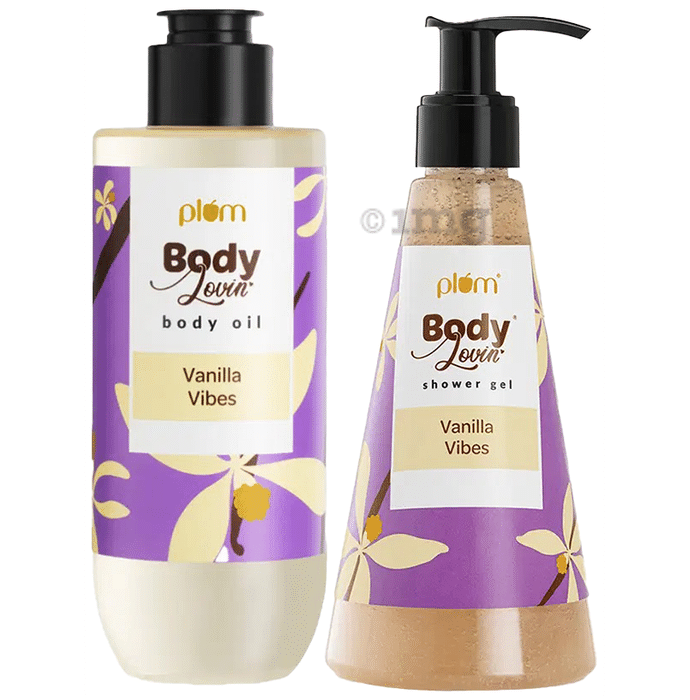 Plum Combo Pack of Body Lovin Shower Gel Vanilla Vibes (240ml) & Body Lovin Body Oil Vanilla Vibes (200ml)