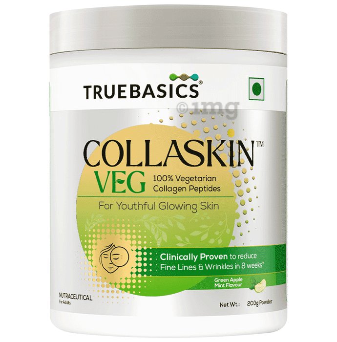 TrueBasics Collaskin Vegetarian Collagen Peptides for Youthful Glowing Skin Powder Green Apple