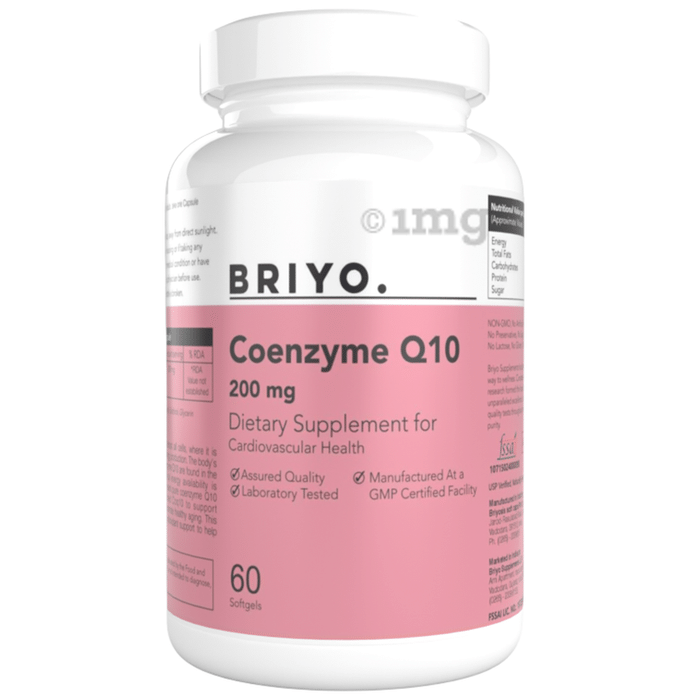 Briyo CoQ10 200 mg Soft gel, Naturally Fermented: Enhanced Absorption Formula for Heart Health, Energy Boost, and Antioxidant Support