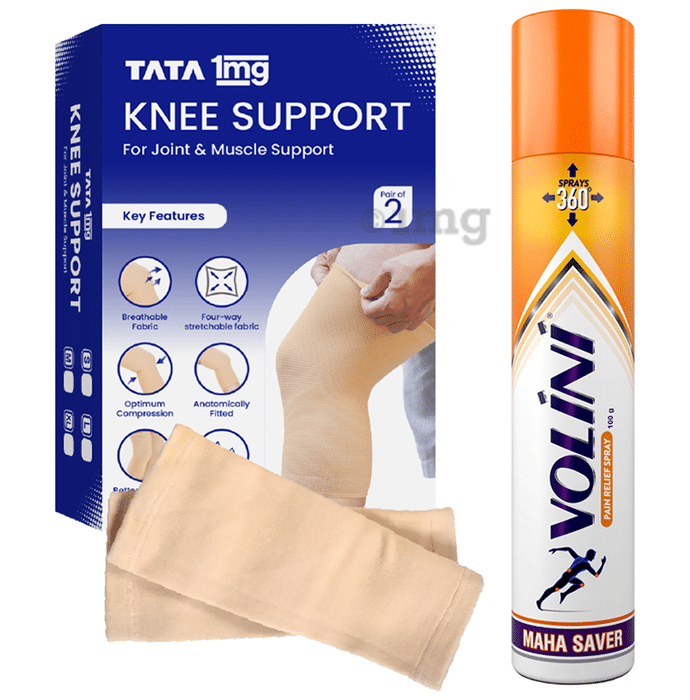 Combo Pack of Volini Spray (100gm) & Tata 1mg Knee Support Large