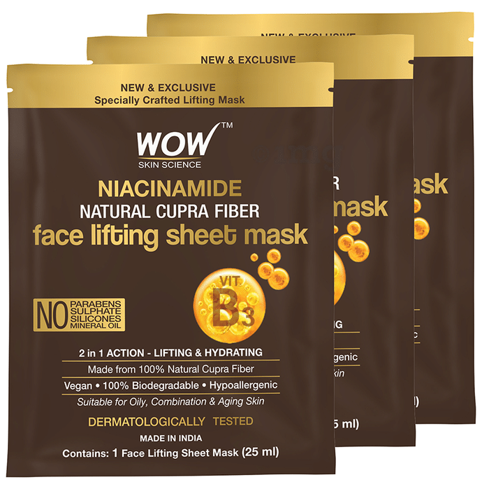 WOW Skin Science Niacinamide Natural Cupra Fiber Face Lifting Sheet Mask (25ml Each)