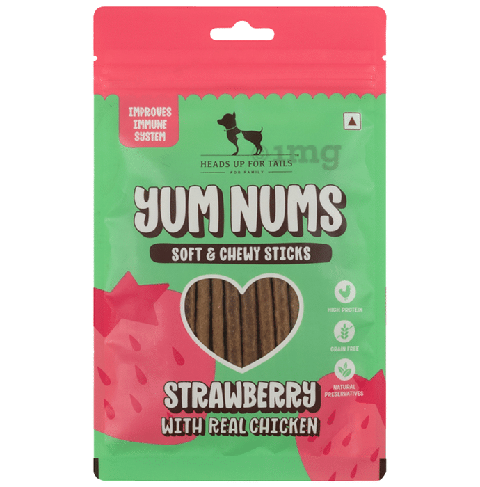 Heads Up For Tails Yum Nums Soft & Chewy Sticks Strawberry with Real Chicken
