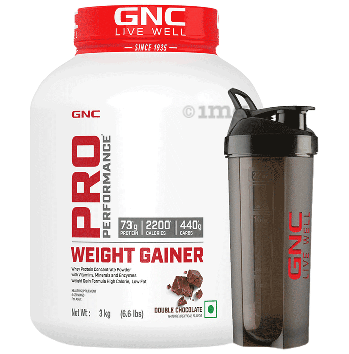 GNC Live Well Pro Performance Weight Gainer Powder Powder Double Chocolate with Black Plastic Shaker