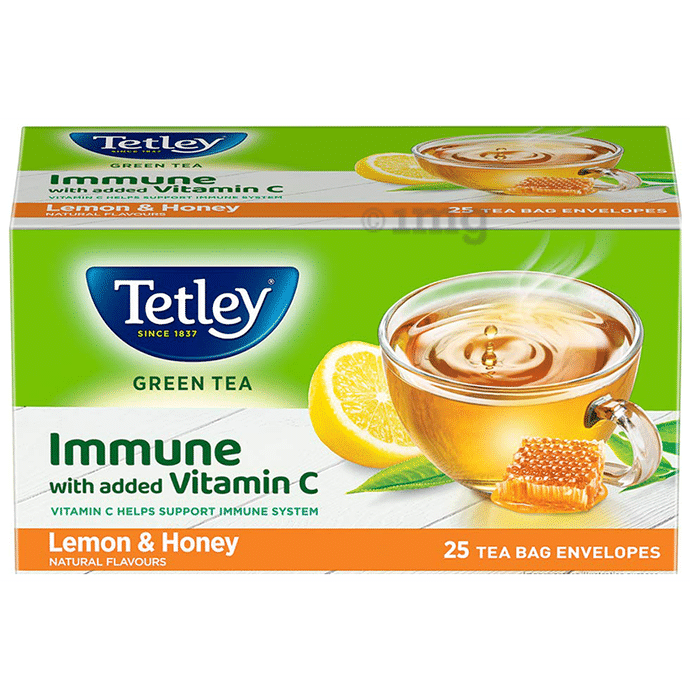 Tetley Green Tea Immune with Added Vitamin C Tea Bag (1.4gm Each) | Flavour Lemon & Honey