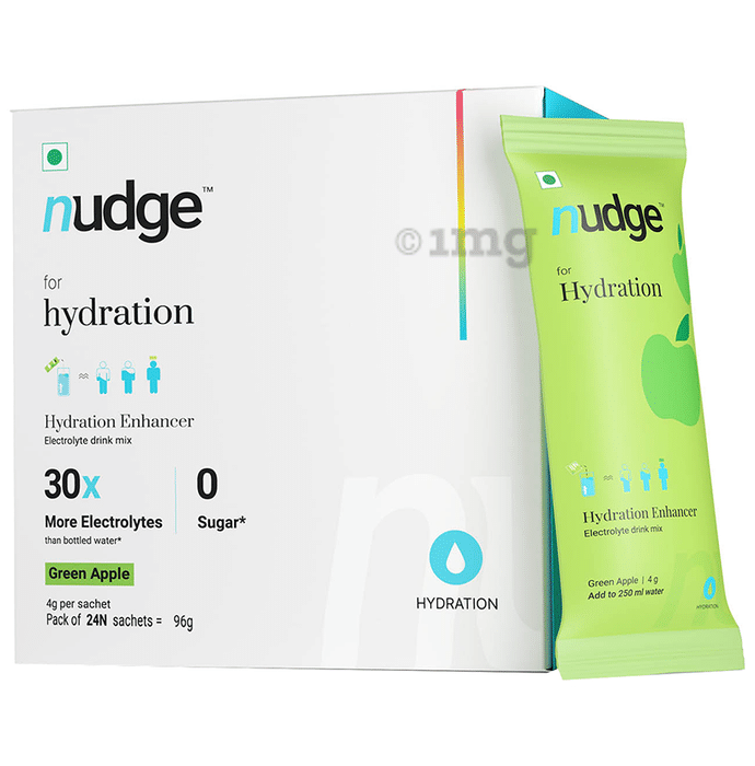 Nudge Hydration Enhancer Sachet for Daily Hydration & Energy Boost (5gm Each) Green Apple Sugar Free