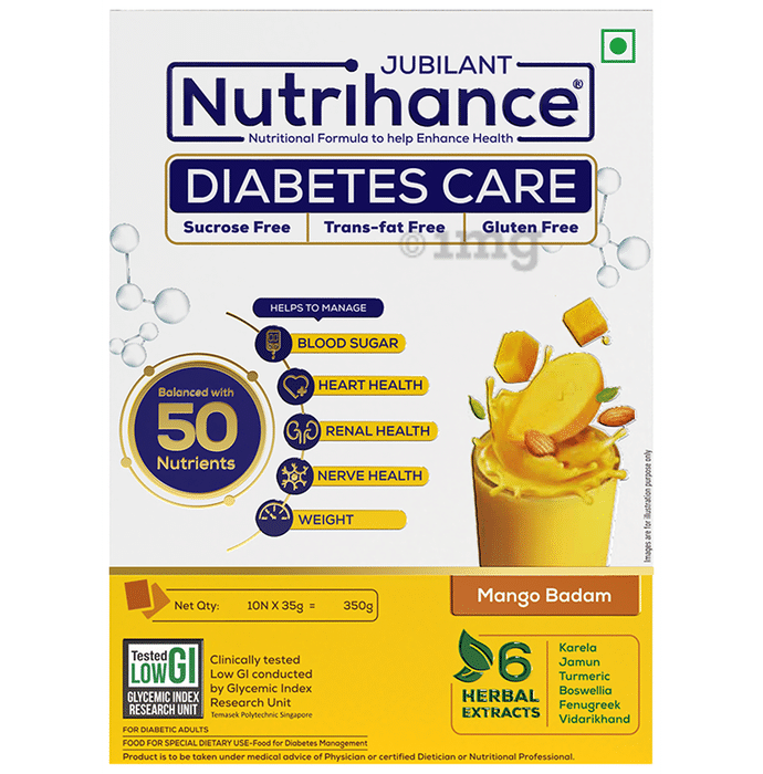 Jubilant Nutrihance Diabetes Care Sachet (35gm Each) | Gluten Free | Flavour Mango Badam
