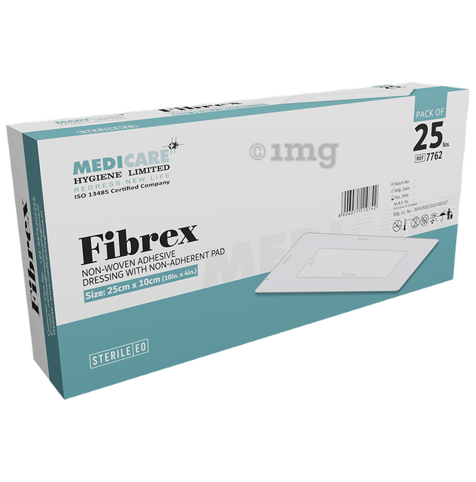 Medica Fibrex Non-Woven Adhesive Dressing With Non-Adherent Pad 10cm x 25cm