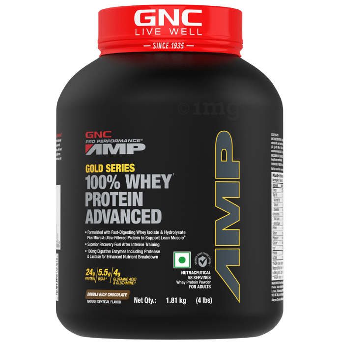 GNC Amp Gold 100% Whey Protein Advanced Powder with Digestive Enzymes for Lean Muscles Double Rich Chocolate