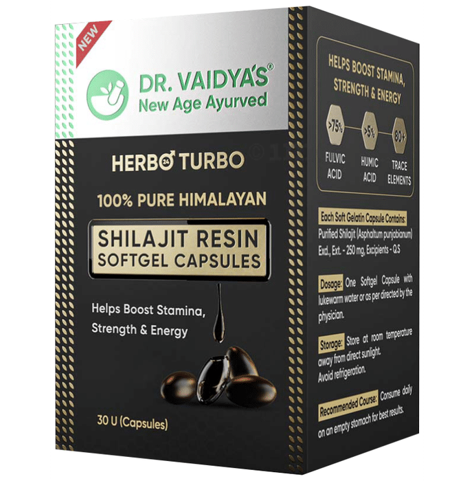 Dr. Vaidya's Herbo 24 Turbo 100% Pure Himalayan Shilajit Resin Soft Gelatin Capsule