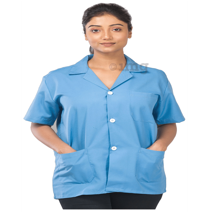 Agarwals Half Sleeves Lab Coat for Hospitals & Healthcare Staff Small Sky Blue