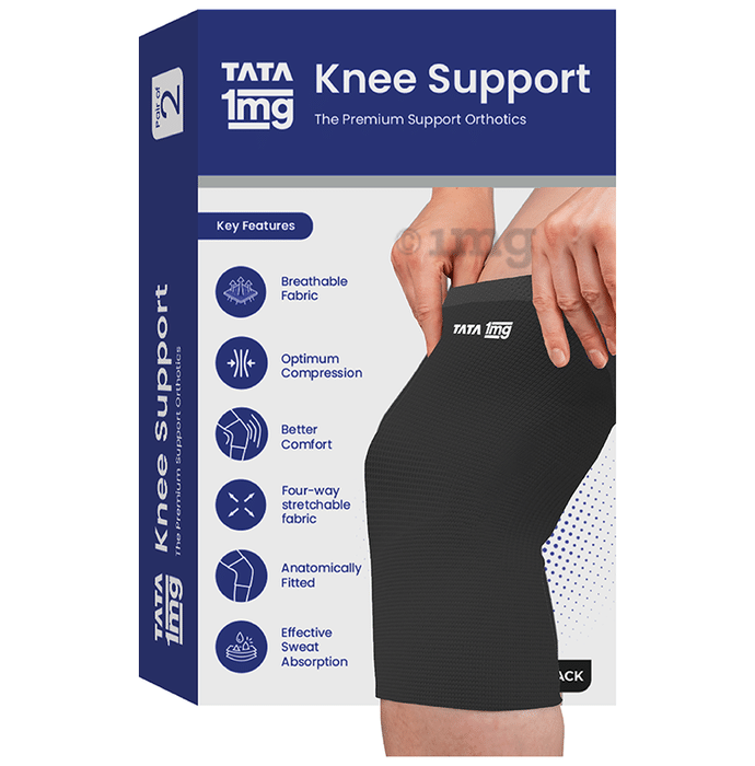 Tata 1mg Knee Cap for Pain Relief, Sports & Exercise, Knee Support Black for Men and Women XL