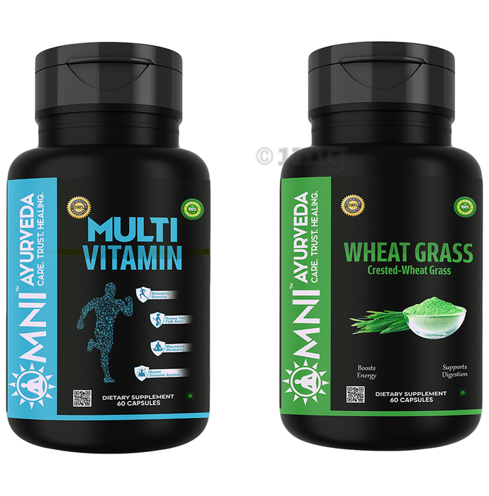Omni Ayurveda Combo Pack of Multi Vitamin and Wheat Grass Crested Capsule (60 Each)