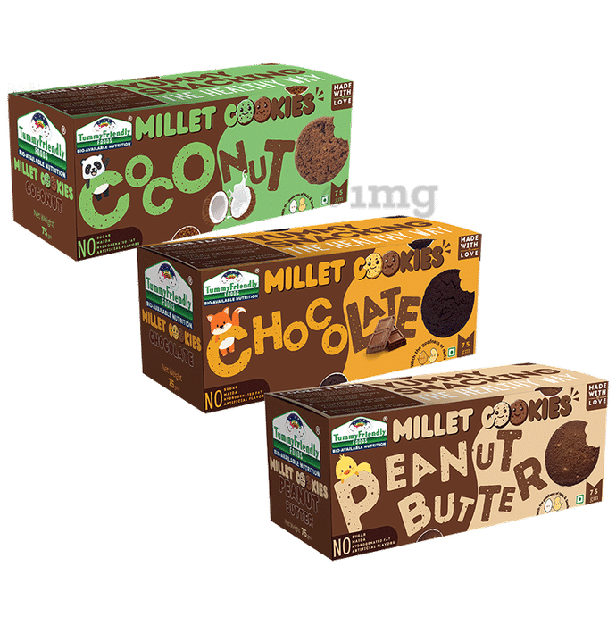 TummyFriendly Foods Millet Cookies Peanut Butter,Chocolate & Coconut (75gm Each)
