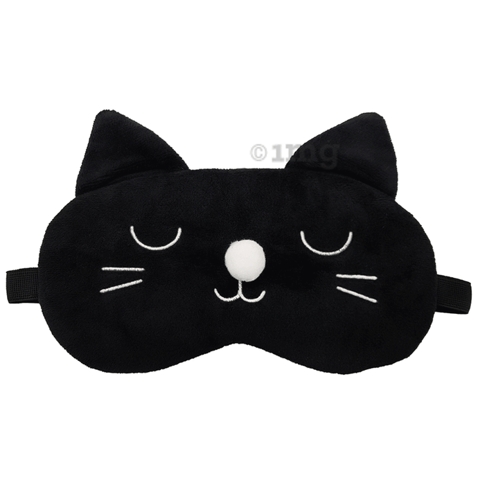 Jenna Jenna Sleeping Eye Mask for Insomnia, Puffy Eyes and Dark Circles Cat with Fur Black