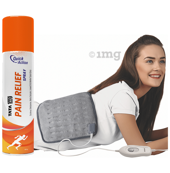 Combo Pack of Tynor Life Heating Pad Ortho XL Grey & Tata 1mg Pain Relief Spray (100gm)