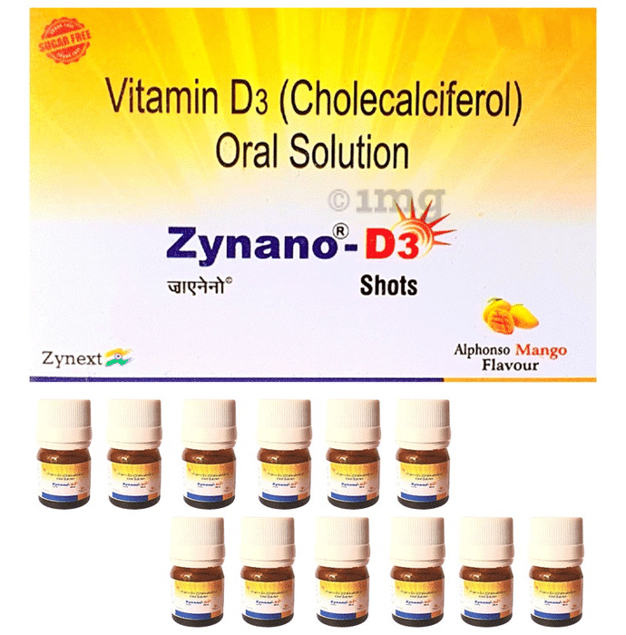 Zynano D3-Cholecalciferol Oral Solution,Vitamin D3 Shots,D3 Liquid,D3 Syrup,Sugar free (5ml each) Alphonso Mango