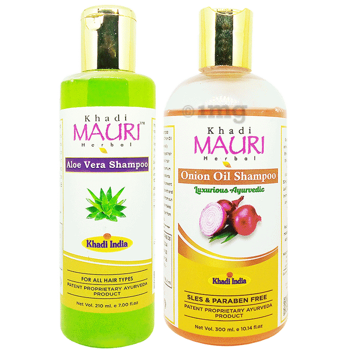 Khadi Mauri Herbal Combo Pack of Aloe Vera (210ml) & Onion Oil Shampoo (300ml)