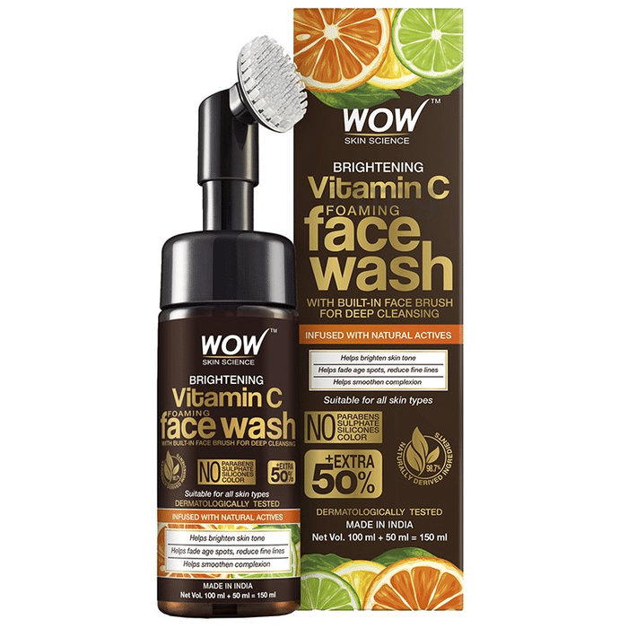 WOW Skin Science Vitamin C Foaming Face Wash with Built-In Face Brush