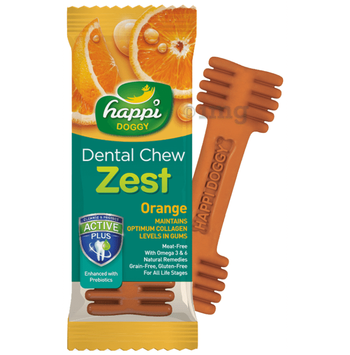 Heads Up For Tails Happi Doggy Dental Chew Zest Maintains Optimum Collagen Levels in Gums Orange