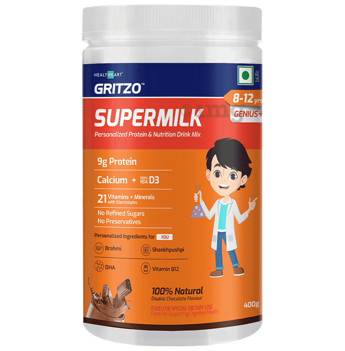 Gritzo SuperMilk Daily Nutrition (13+y Girls) 8-12 Yrs Boy Genius Double Chocolate
