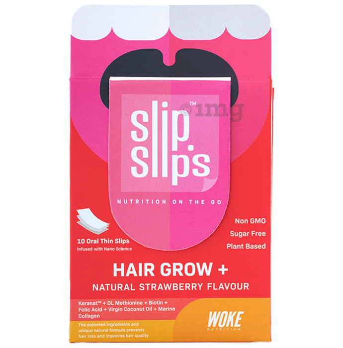 Slip Slip's Hair Grow+ Oral Strip Supports Hair Growth and Follicles Nourishment Natural Strawberry