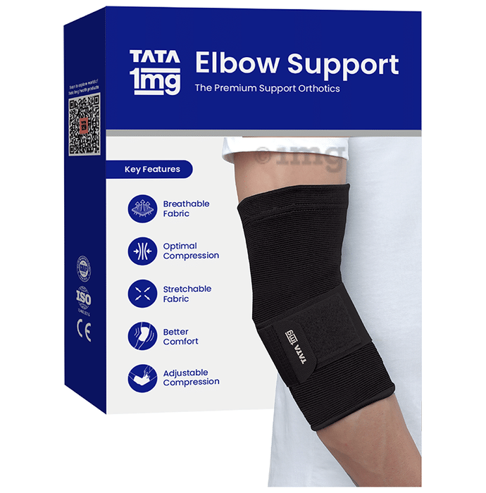 Tata 1mg Elbow Support, Elbow Brace for Relief from Inflammation and Stiffness in the Forearm and Elbow Joint. Medium