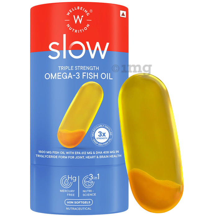 Wellbeing Nutrition Slow Triple Strength Omega-3 Fish Oil, Curcumin Extract For Brain, Joint & Heart Capsule