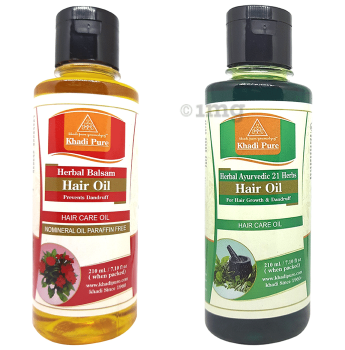Khadi Pure Combo Pack of Herbal Ayurveda 21 Herbs Hair Oil & Herbal Balsam Hair Oil (210ml Each)