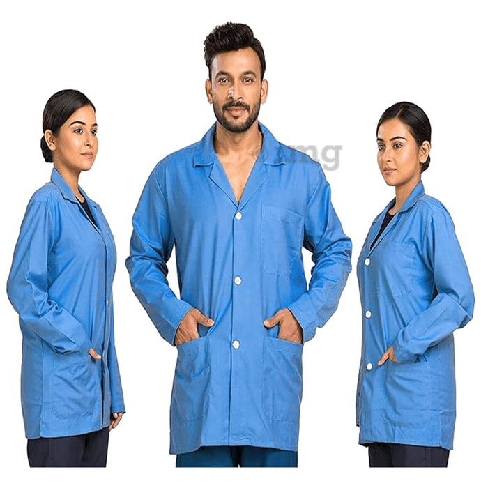 Agarwals Unisex Full Sleeves Lab Coat  for Hospitals & Healthcare Staff Sky Blue Small