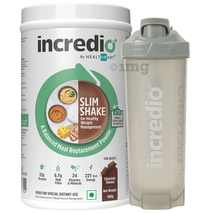Incredio Slim Shake for Weight Management | Meal Replacement Powder with Shaker (480gm Each) Chocolate