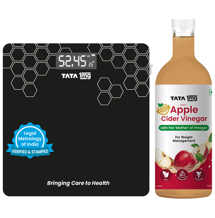 Combo Pack of Tata 1mg Digital Weighing Scale & Tata 1mg Organic Apple Cider Vinegar with the “Mother of Vinegar” (500ml)