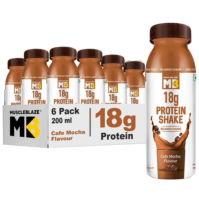 MuscleBlaze 18g Protein Shake (200ml Each) | No Added Sugars | Flavour Cafe Mocha