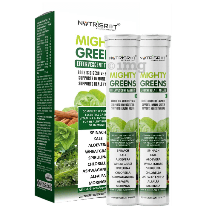 Nutrisrot Mighty Greens Effervescent Tablet (20 Each) for Body Detox Mint & Green Apple