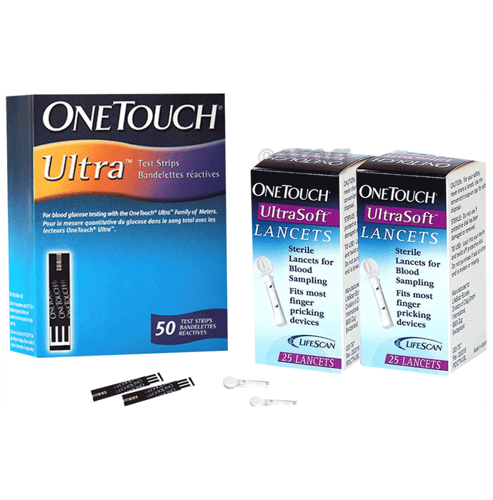 Combo Pack of OneTouch Ultra Test Strip 1 Box (50 Each) & OneTouch Ultrasoft Lancets 2 Box (25 Each)