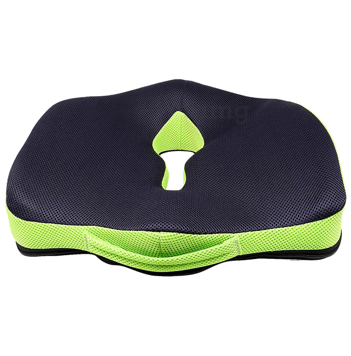 Sleepsia Orthopedic Coccyx Cushion Tailbone Support & Lower Back Lumbar Support Pillow Black & Green