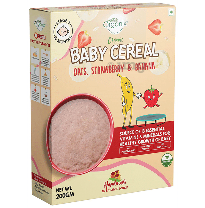Whole Organix Oragnic Baby Cereal Stage 3, 10 Months Oats, Strawberry & banana