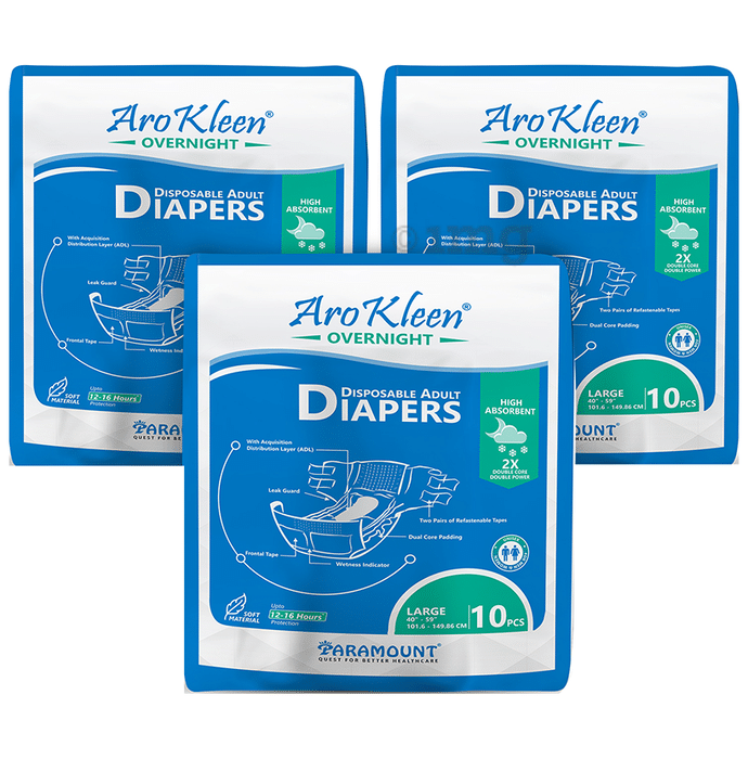 Arokleen Overnight Disposable Adult Diaper (10 Each) Large