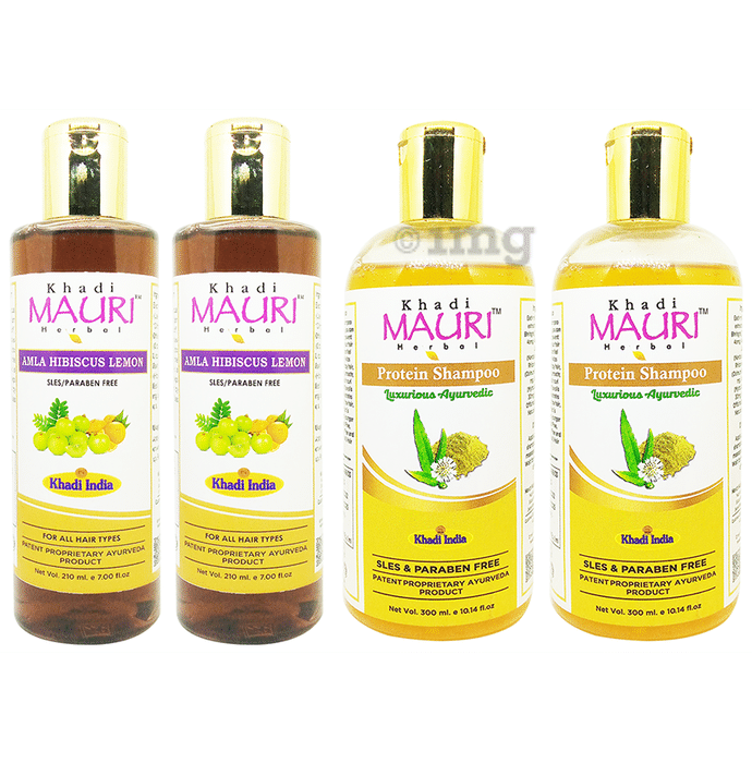 Khadi Mauri Herbal Pack of Amla Hibiscus Lemon & Protein Shampoo (255ml Each)
