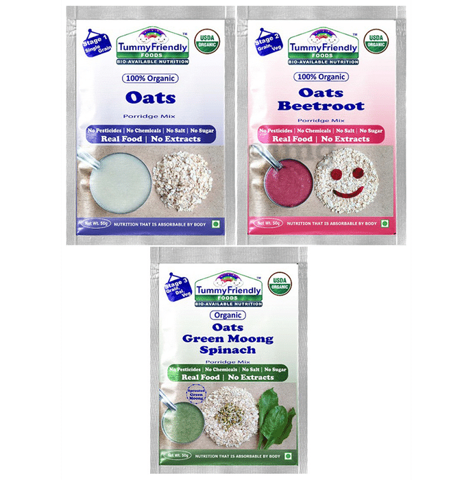 TummyFriendly Foods Stage 1, Stage 2, Stage 3 Porridge Mix Trial Pack (50gm Each) Oats