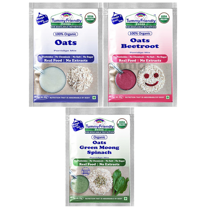 TummyFriendly Foods Stage 1, Stage 2, Stage 3 Porridge Mix Trial Pack (50gm Each) Oats