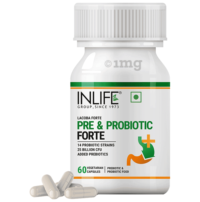 Inlife Prebiotic & Probiotics Forte for Men & Women | 25 Billion CFU with 14 Strains | Vegetarian Capsule for Gut Health