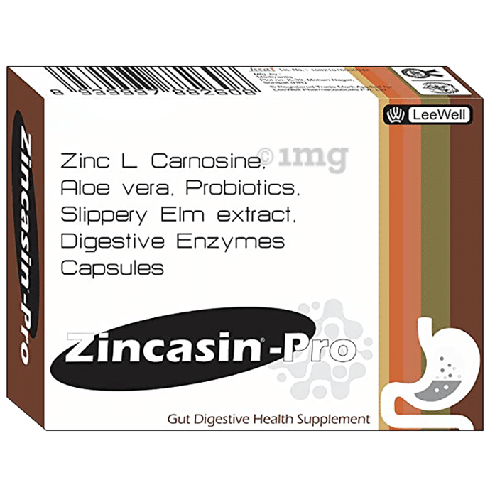 LeeWell Zincasin Pro Slippery Elm, Zinc Carnosine, Probiotics, Digestive Enzymes Supplement for Bloating & Gut Health Support Capsule