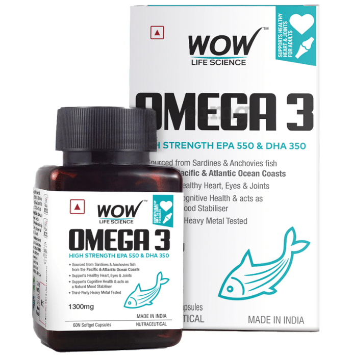 WOW Life Science Omega 3 1300 mg | EPA & DHA Softgel Capsule for Healthy Heart, Eyes & Joints