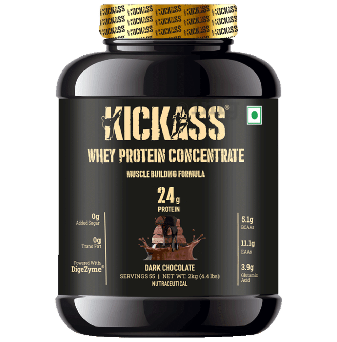 Kickass Whey Protein Concentrate Muscle Building Formula Powder Dark Chocolate