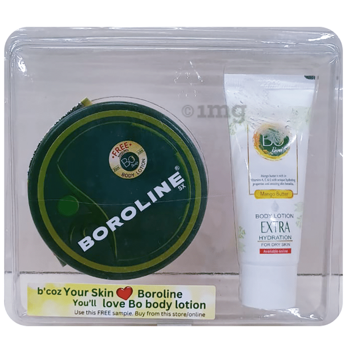Boroline SX Antiseptic Ayurvedic Dry Skin Cream with Boroline BO Body Mango Butter Body Lotion 20ml Free