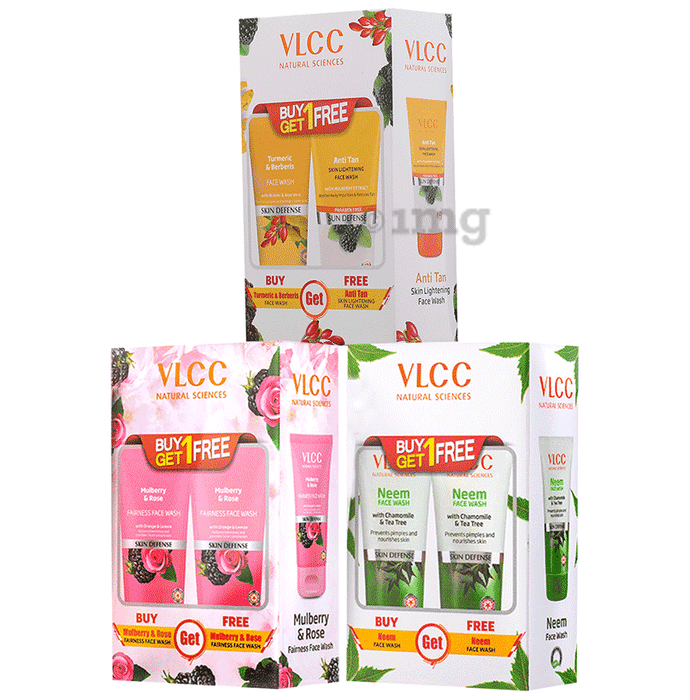 VLCC Combo Pack of Neem Tea Tree & Mulberry Rose & Turmeric Berberis Face Wash (150ml Each)