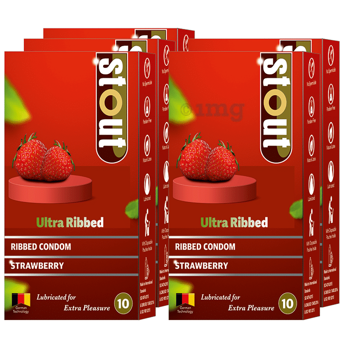 Stout  Ultra Ribbed Condom (10 Each) Strawberry