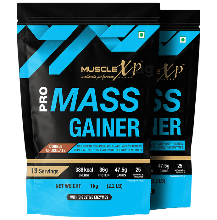 MuscleXP Pro Mass Gainer with Whey Protein Concentrate & Isolate (1000gm Each) Double Chocolate